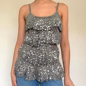 Y2K Grey Sequin Ruffle Tank – INC International Concepts